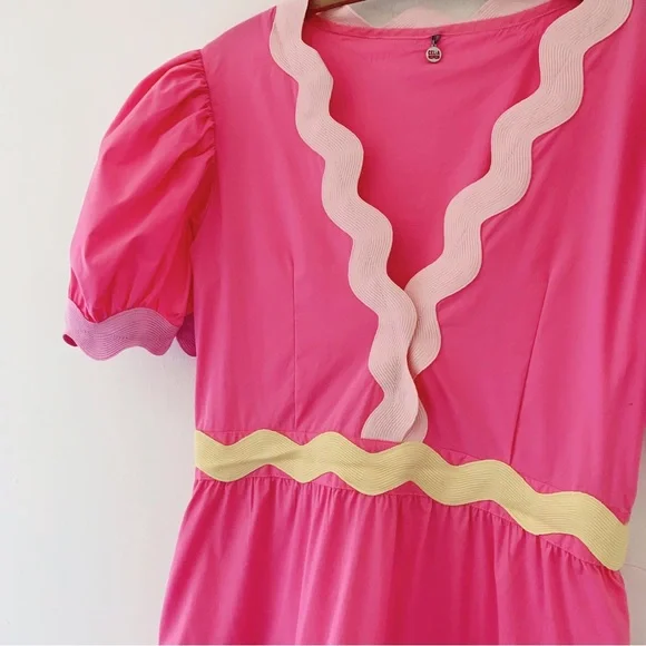 SOLD NWOT CeliaB Piscis Pink RicRac Tiered Dress Sz L - Picture 9 of 14